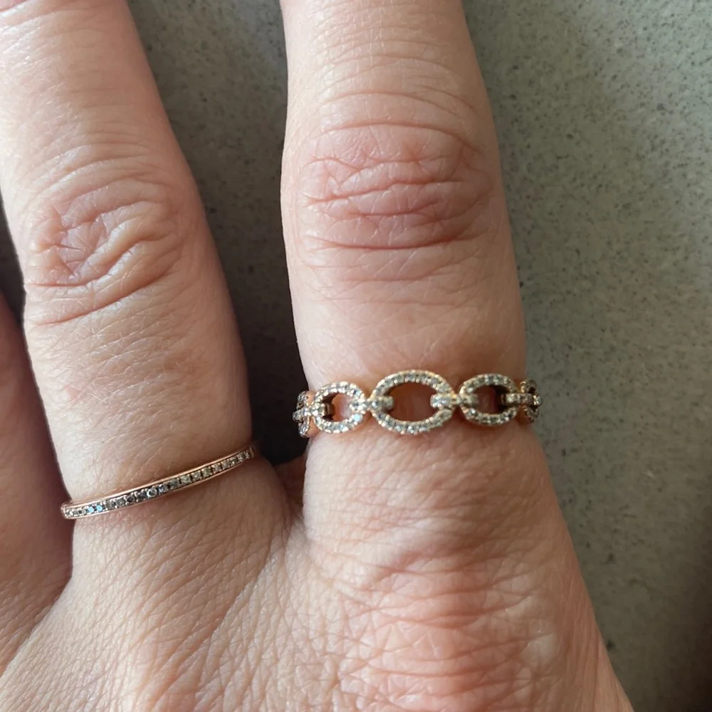 ROSE GOLD & pavè Diamonds ring diamond band chain link wedding 7 karat kt solid - Picture 3 of 10